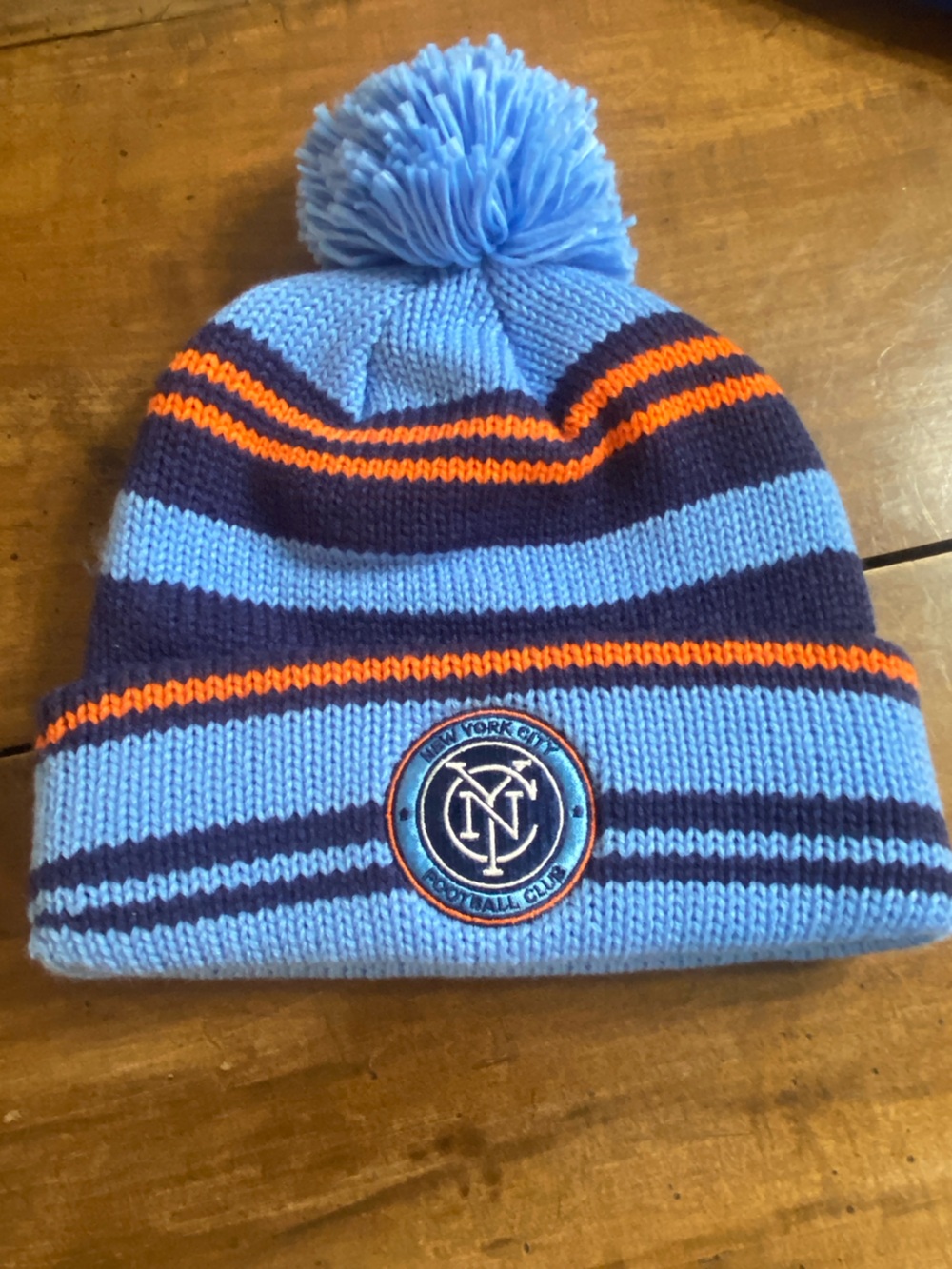ADIDAS New York City Football Club Pom Beanie - Light Blue & Navy Orange MLS